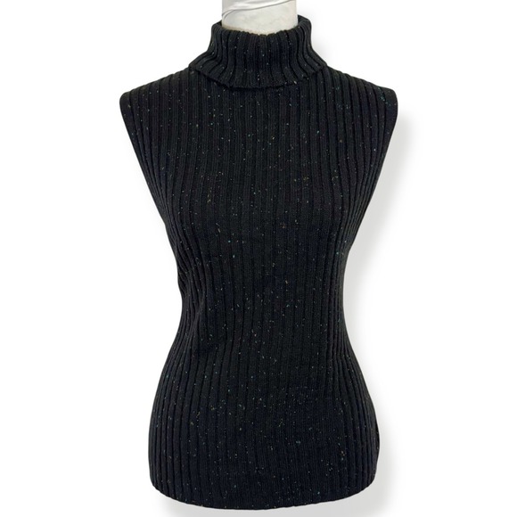 Y2K White Stag‎ Sleeveless Turtleneck Vest Top Size L Black Rainbow Ribbed VTG - Picture 1 of 14